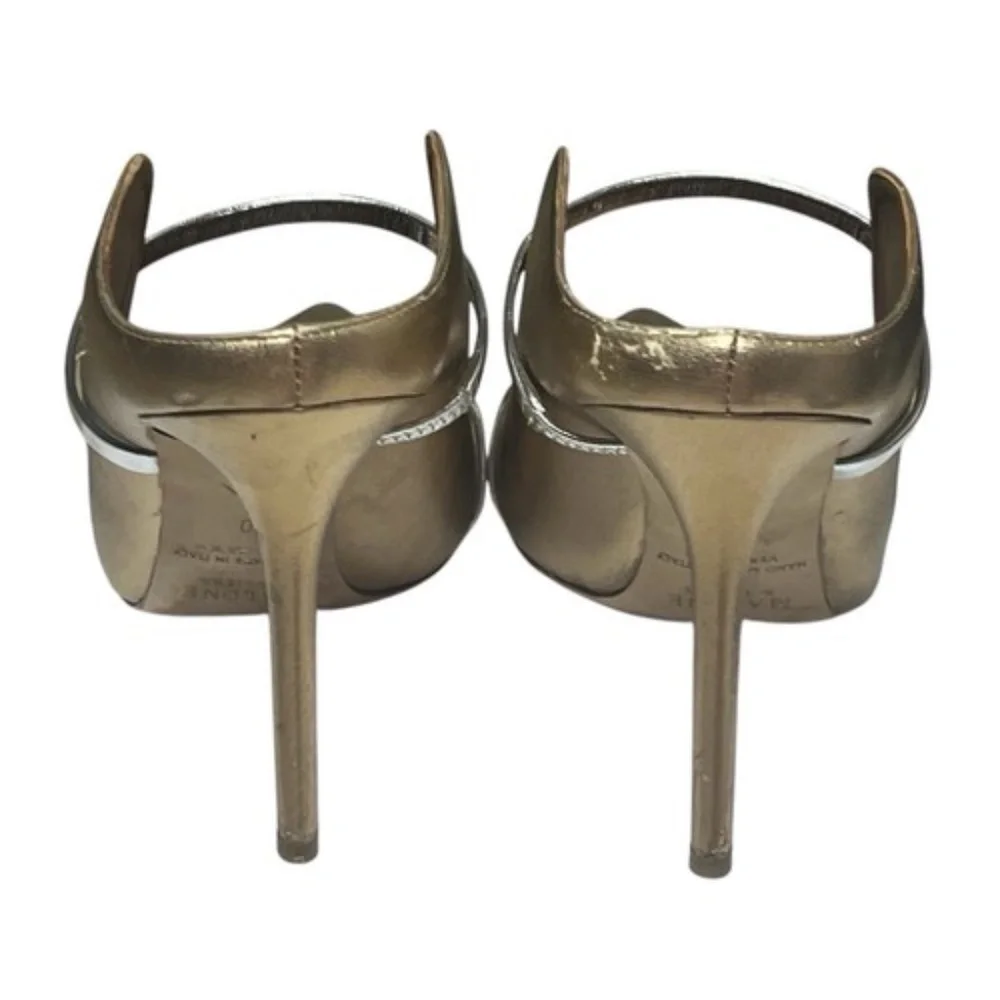 Malone Souliers Maureen Stilettos Gold Silver Leather Mules Size 40 / US 10